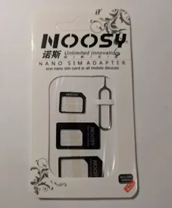 New Noosy SIM Card Adapter Nano Micro Standard Converter Kit & Tray Ejector USA - Zdjęcie 1 z 2