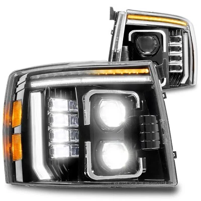 Black LED DRL Projector Headlights for 2007-2014 Chevy Silverado 1500 2500 3500 - Image 1 of 4
