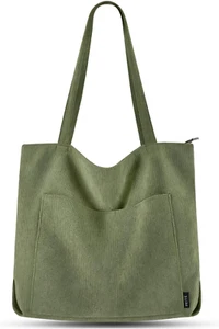 Corduroy Tote Bag for Women Large Shoulder Bag with Zipper and Pockets for Co... - Picture 1 of 1