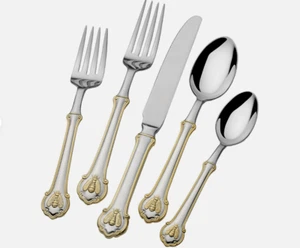Wallace Napoleon Bee 24kt Gold Akzent 18/10 Edelstahl 45-teiliges Plattwre-Set - Bild 1 von 3