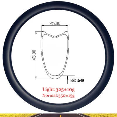 Disco de llanta de carbono tubular para bicicleta de carretera 700C o freno en V UD 3K 12K 16-28 orificio 45X25 mm Foto 1 de 4