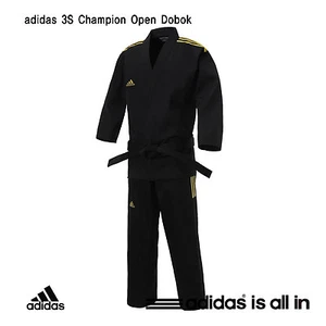 Adidas 3S Boy's Champion Uniform/Dobok/ITF Style/Open type uniform/Black Uniform - Picture 1 of 3