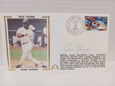 Eric Young Rockies autógrafo firmado Silk Cachet apertura de casa FDC 1993 Foto 1 de 2