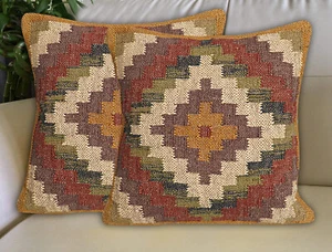 Handcrafted Throw Pillow Cover Jute and Wool for Indoor use Set of 2 PC 18x18 - Picture 1 of 5