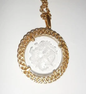 VINTAGE ART DECO CROWN TRIFARI NECKLACE INTAGLIO CAMEO TAURUS ZODIAC SIGN - Picture 1 of 8