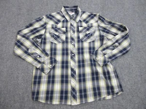 True Religion Shirt Mens Large Blue Plaid Button Up Pearl Snap Western Cowboy - Picture 1 of 11