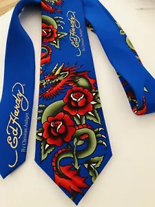 Vintage Seidenkrawatte, Ed Hardy, Christian Audigier, roter Drache & Rosen, neu ohne Etikett - Bild 1 von 7