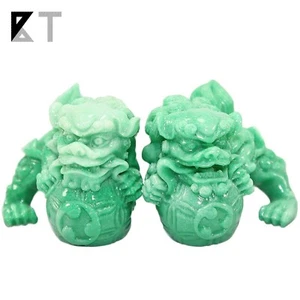 KT Feng Shui Pair of 2" Green Fu Foo Dogs Guardian Lion Statue Paperweight Gift - Picture 1 of 5