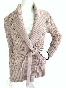 Cárdigan Banana Republic Mujer Lana Bld Suéter Cable Chal Cuello Corbata Marrón L - Imagen 1 de 8