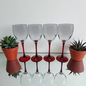 4 Vintage Luminarc Ruby Red Stem Wine Glasses Cristal D'Arques France - Picture 1 of 13