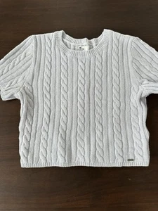 Hollister Short Sleeve Cropped Cable Knit Sweater Pale Blue Size Large - Picture 1 of 2