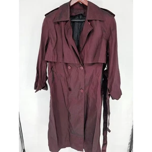 Vintage 1980s Womens Sz M Midi Length Trench Coat Purple Metallic Sheen Belted - Picture 1 of 3