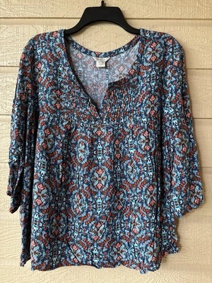 Ariat женщин пинтак акцент 3/4 рукав крестьянская блузка верхний размер XXL бирюзовый цветочный - Изображение 1 из 4