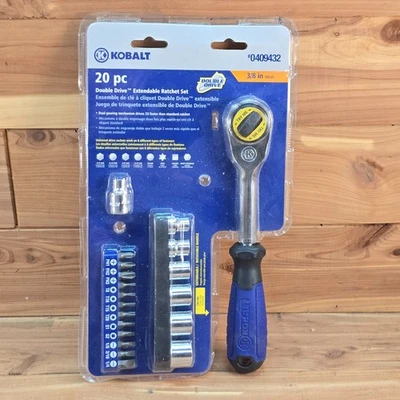 NEW Kobalt 20 Pc Double Drive Extendable Handle 3/8" Ratchet Socket Set 0409432 - Image 1 of 2