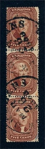 drbobstamps US Scott #28 gebraucht seltener Streifen mit 3 Briefmarken mit PSE-Zertifikat SCV 4000 $ - Bild 1 von 3