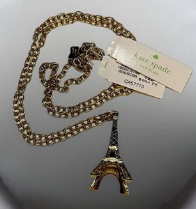 NUEVO Collar Kate Spade Luces Parisinas Torre Eiffel Placa Oro Amarillo 14k 30” - Imagen 1 de 10