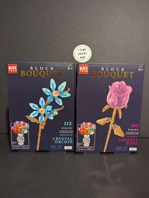 Block Tech - Pink Crystal Rose & Blue Crystal Orchid Building Blocks Set Of 2 - Image 1 of 2