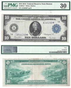 1914 $10 Federal Reserve Note Star Note Fr-907a* PMG VF-30 - Picture 1 of 1