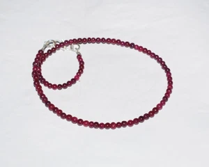Collar de plata de ley con piedra teñida de rubí rojo cadena de 36" cuentas redondas lisas de 4/5 mm - Imagen 1 de 20