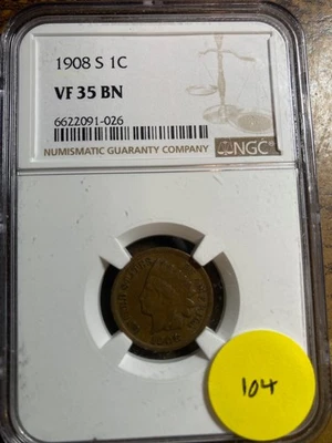 1908-S INDIAN CENT, #104 - Image 1 of 3