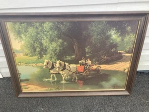 Vintage Paul Detlefsen "The Big Moment" Picture with Wooden Frame 39" X 28" - Picture 1 of 6