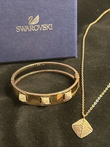 Swarovski Pave Kristall Quadrat Pyramide Quadrat Anhänger Halskette 20" & Armband Set - Bild 1 von 22