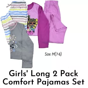 Girls' Long Sleeve Warm Pink Casual Comfort Pajama 2 Pack Set Size M (7-8) - Picture 1 of 5