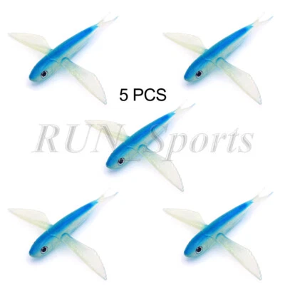 Lot 5 9" Flying Fish Lure Big Game Trolling Lifelike Soft Body Blue Tuna Baits - Image 1 of 4