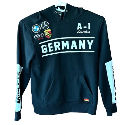 Толстовка с капюшоном Krisp NYC Германия логотип немецких автомобильных брендов мужская средняя черная LS - Изображение 1 из 4