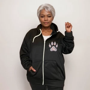 ROCKTHOSECURVES WOMENS FLORAL PAW PRINT ZIP UP HOODIE - Picture 1 of 23