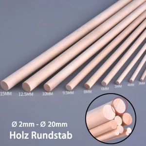 Rund Solide Betula Holzstab Rod Streifen Ø2mm-20mm Modell DIY Bastel Making Kids - Picture 1 of 11