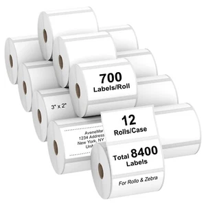 12 Rolls of 700/Roll Direct Thermal Labels for Barcodes, Address Labels 2" X 3" - Picture 1 of 1