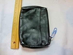 Women's Black Leather Shoulder Bag Pockets Accessories Storage Travel Portable - Afbeelding 1 van 2