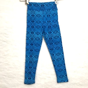 LuLaRoe leggings kids S/M (sz 2T-6) blue w/ dark blue geometric patterned lines - Picture 1 of 4