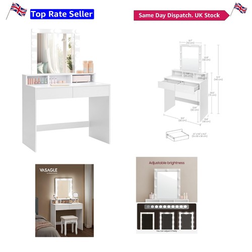 Modern White Dressing Table with LED Lights & Storage—Perfect for Flawless Ma...