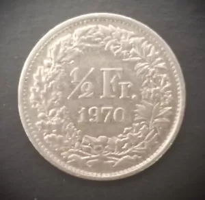 Switzerland 1970 ~ Half 1/2 Franc Coin Helvetia ~ KM# 23a - Picture 1 of 2