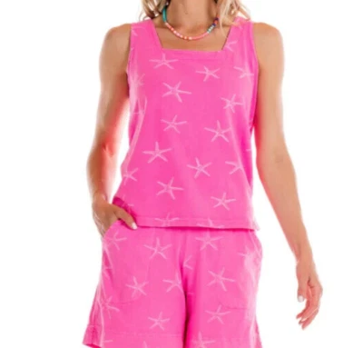 FRESH PRODUCE XXL Cosmos PINK STARFISH Jersey Cotton $49 Boxy Tank TOP NWT XXL - Image 1 of 4