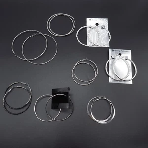 8 pares de pendientes de aro llamativos varios tamaños tono plata pasarela moda pendientes - Imagen 1 de 15