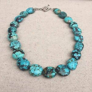 Chinese Turquoise nugget necklace Hubei - sterling silver toggle clasp - Picture 1 of 8