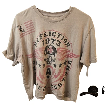 Camiseta para mujer Affliction talla L American Customs estampado desgastado por todas partes Foto 1 de 4