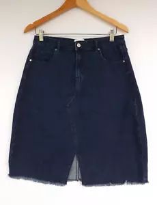 Seed Heritage Skirt 12 Womens Blue Stretch Denim Cut Off Frayed Front Split - Picture 1 of 7