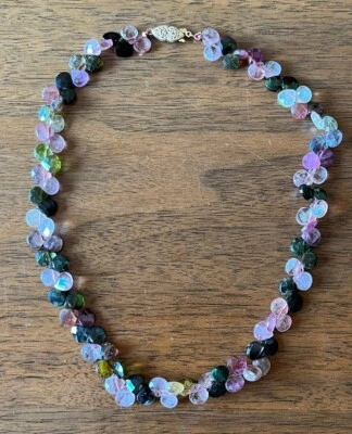 hermoso collar mixto genuino facetado en forma de pera turmalina broche de oro 14k  Foto 1 de 4