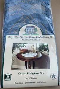 Par NUEVO Encaje Azul Maíz Nottingham 15"" Doilies Redondos Doily 100% Algodón - Imagen 1 de 5