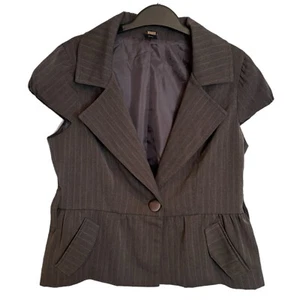 Guess Y2K Office Siren Cap Sleeve Blazer Sz L Gray Pinstripe Sexy 90s NO BELT - Picture 1 of 15
