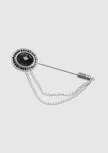 Halo Style 0.85CT Black Onyx Wedding Groom Party Lapel Pin For Man In 935 Silver - Picture 1 of 5