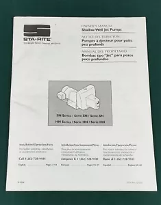 STA-Rite Shallow Well Jet Pump SN and HN Series User Install Parts Manual 40pg - Picture 1 of 3