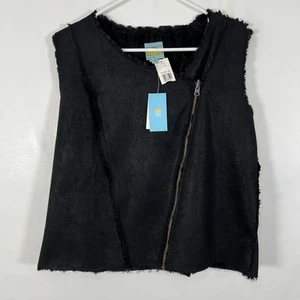 C&C California Full Zip Reversible Moto Vest Womens Medium Black Faux Fur $168 - Picture 1 of 18