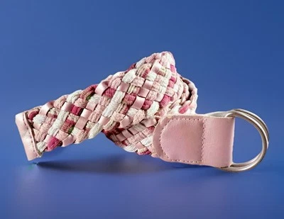 De Colección Cinturón Tejido Trenzado Rosa Blanco Talla 36” Anillo en D Hebilla Tela Cuero Vegano HM Foto 1 de 4