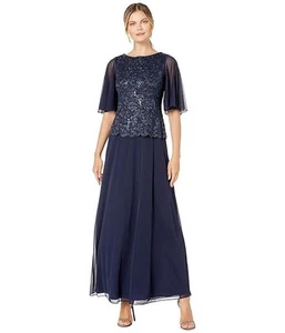 New Onyx Nite Women’s Navy Blue Short Sleeve Gown Size 16 - Picture 1 of 3