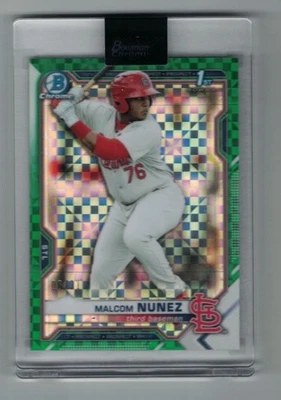 MALCOM NUNEZ 2021 Bowman Chrome X Green Checkerboard Refractor 1st #6/31 Sealed - Image 1 of 2